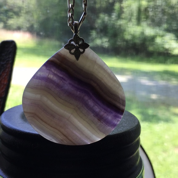 Vintage Jewelry - Vintage Purple Flourite Sterling Pendant